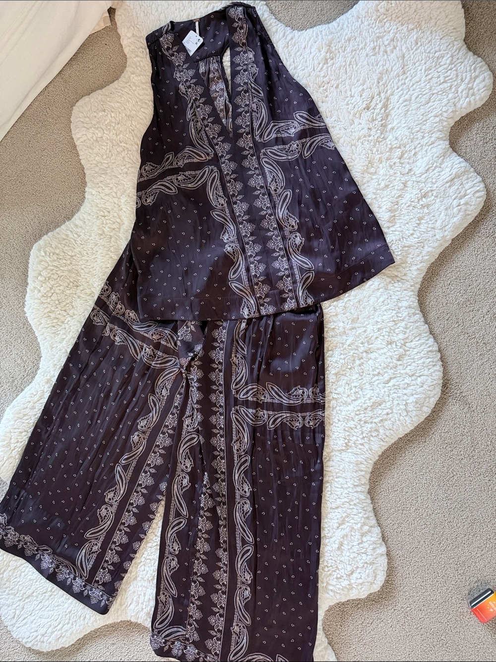 Free People Black Paisley Print Sleeveless Wide-Leg Jumpsuit